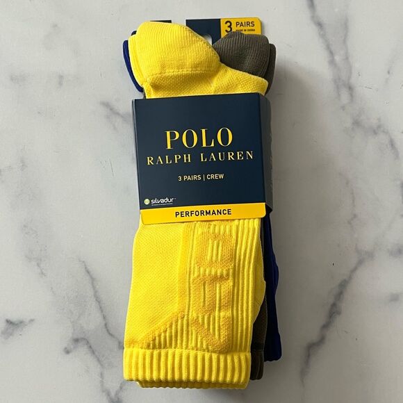 Polo Ralph Lauren Men's Performance Crew Socks - Yellow, Blue, Green, Size 10-13 - Picture 10 of 11